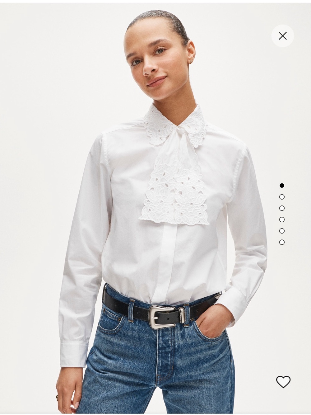 J. Crew White Eyelet Tie-Neck Button-Down Shirt